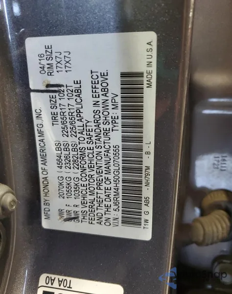 2016 Honda Cr-V Ex from USA, damaged, VIN 5J6RM4H50GL070555